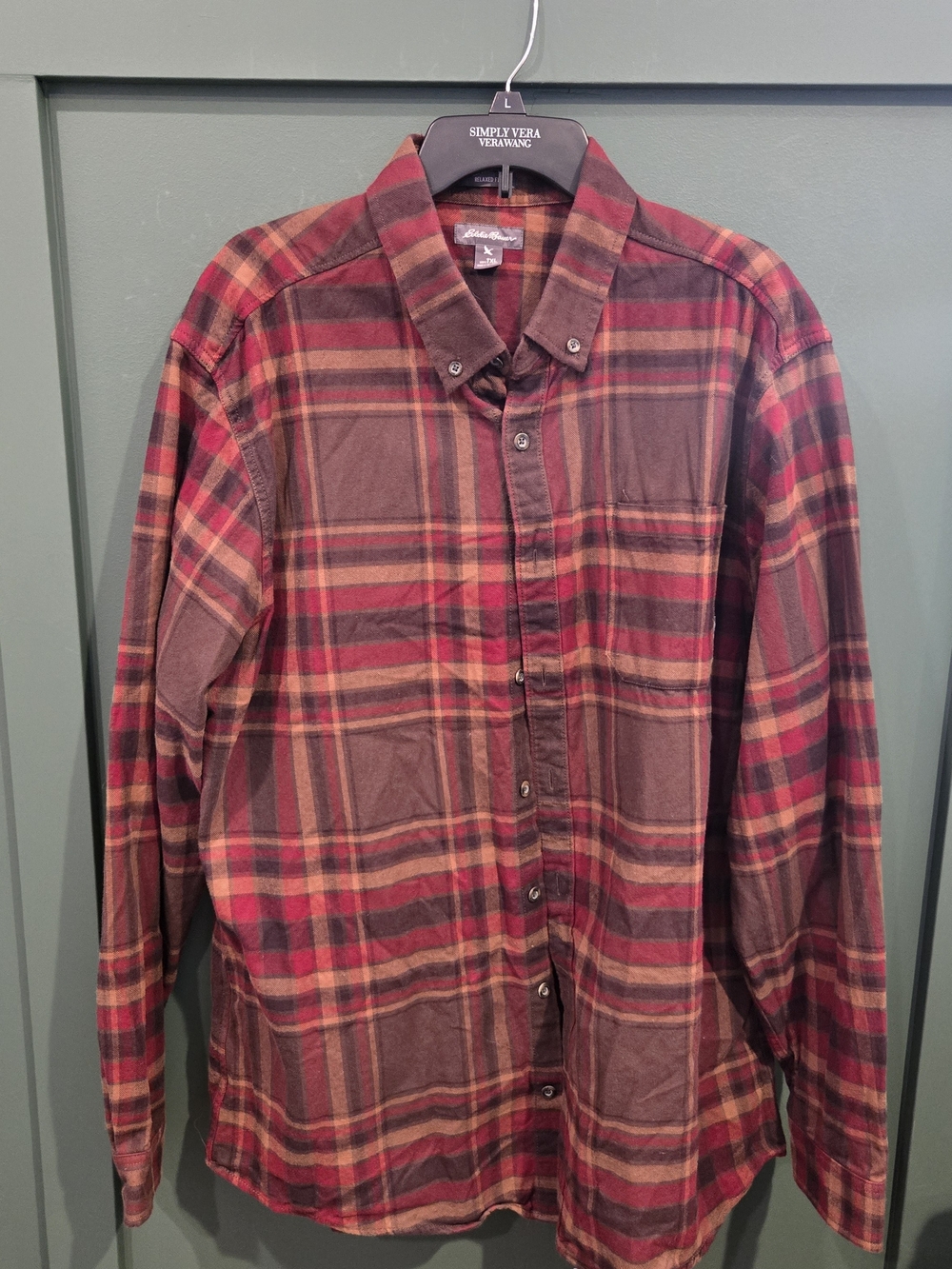 Eddie Bauer Red and Brown Plaid Button-Down Shirt